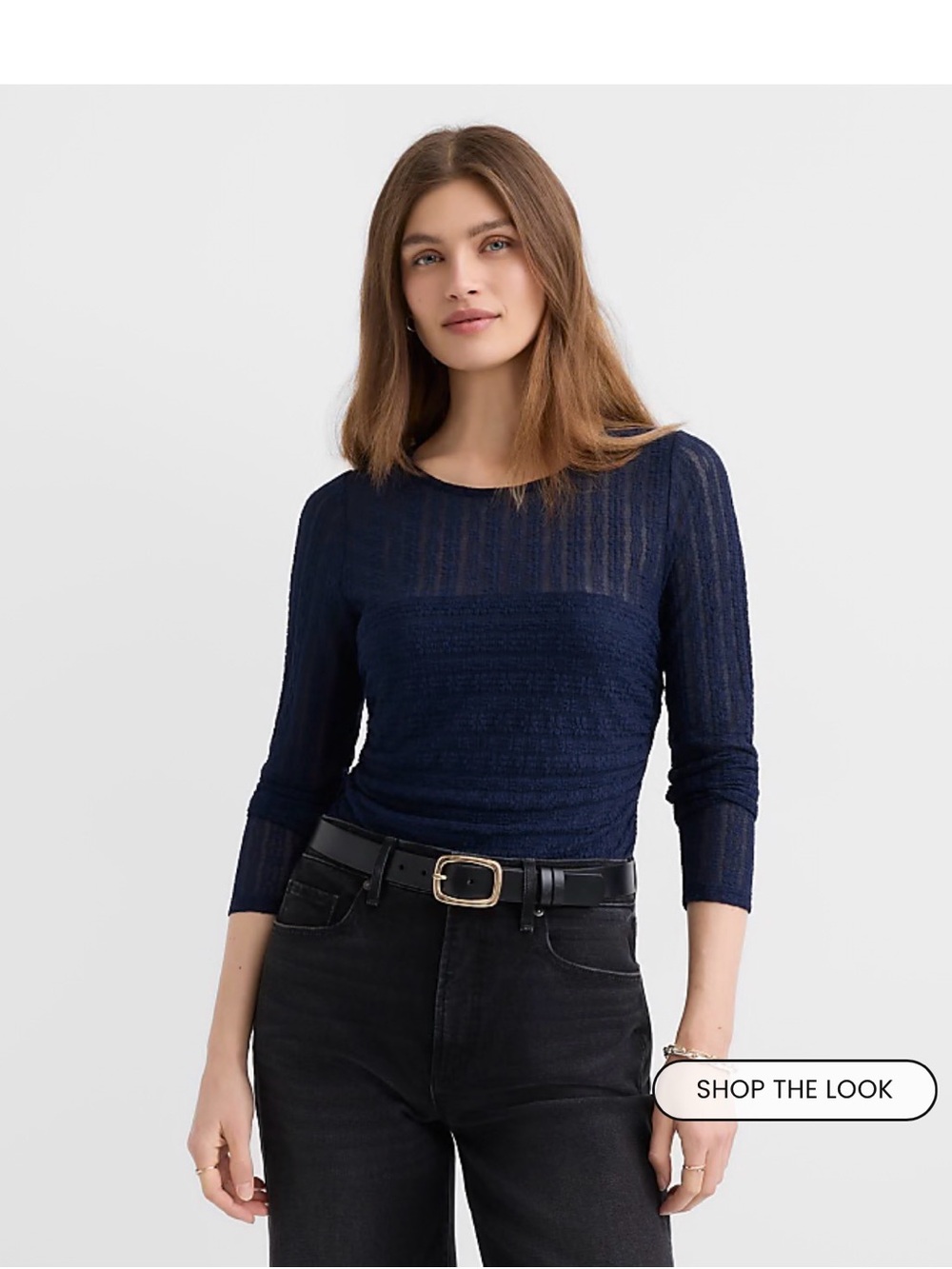 LOFT Navy Sheer Lace Long-Sleeve Top